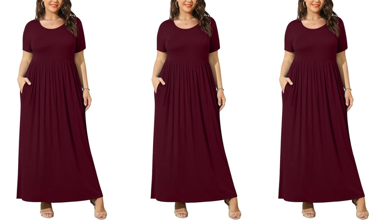 BISHUIGE Women Summer XL-6X Plus Size Maxi Dress Long Dresses with Pockets