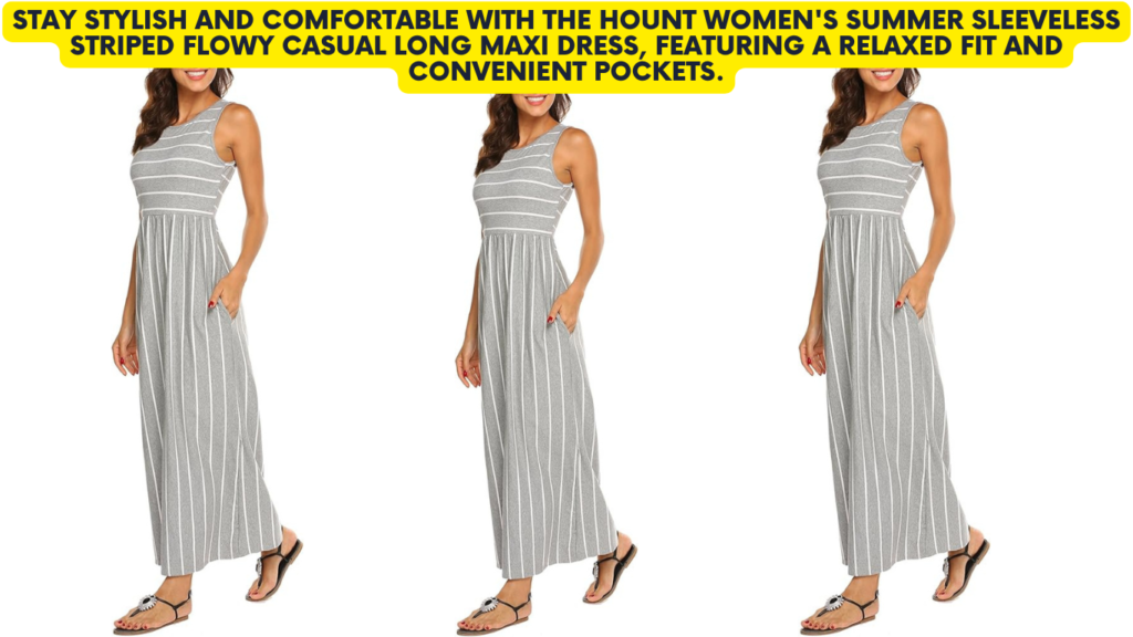 Hount Women's Summer Sleeveless Striped Flowy Casual Long Maxi Dress with Pockets