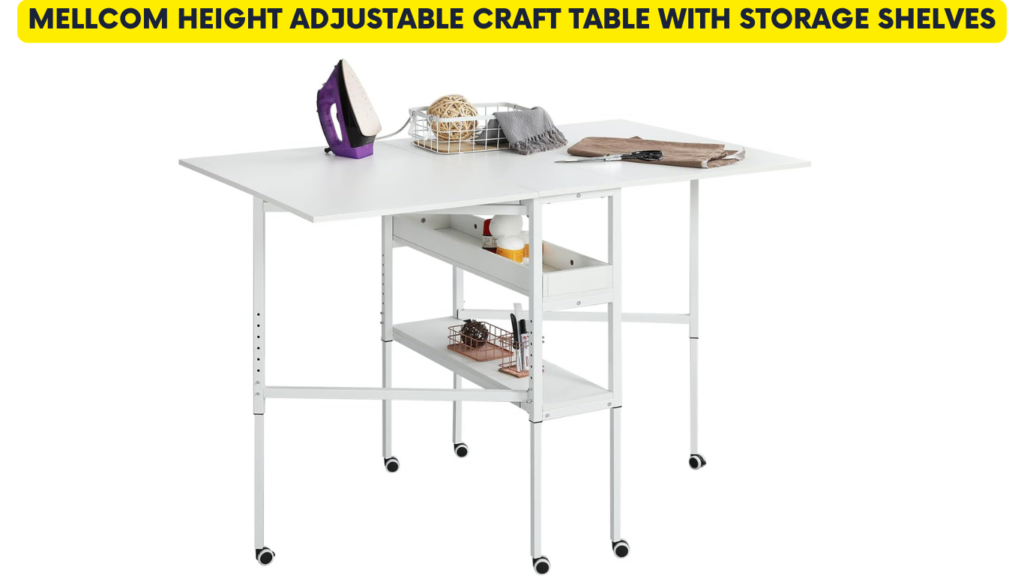 MELLCOM Height Adjustable Craft Table with Storage Shelves