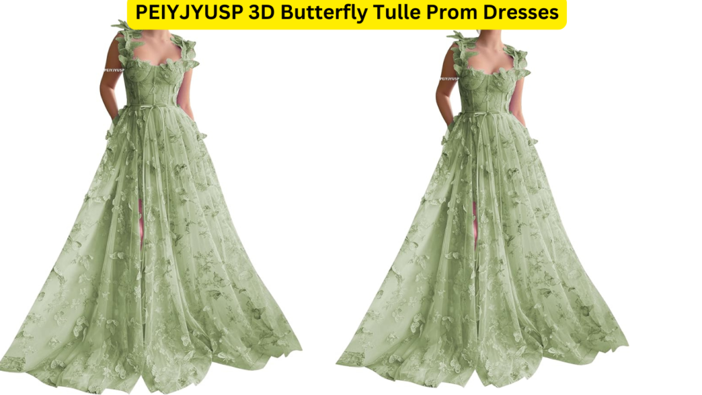 PEIYJYUSP 3D Butterfly Tulle Prom Dresses