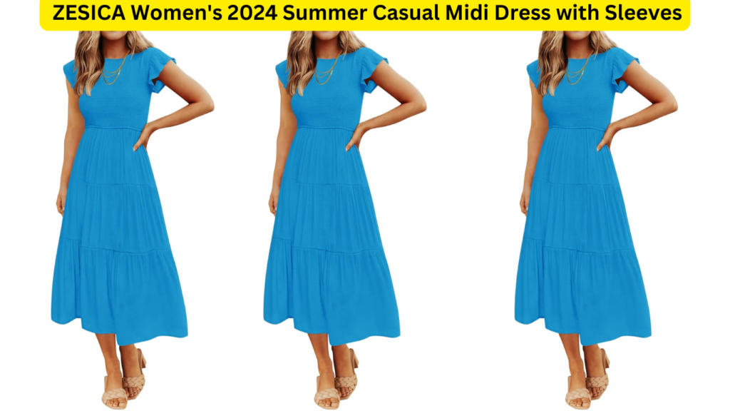 ZESICA Women's 2024 Summer Casual Midi Dress with Sleeves