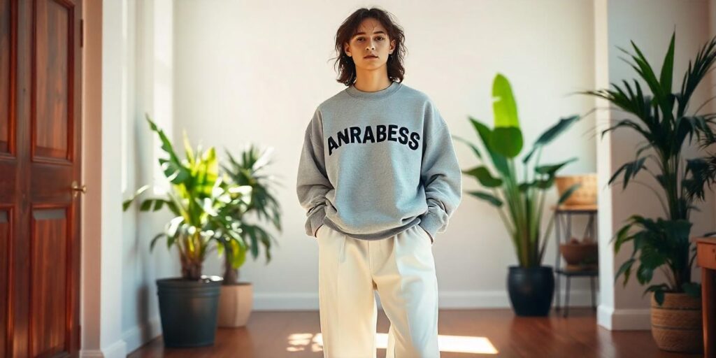 ANRABESS Oversized Sweatshirt and Wide-Leg Pants Set