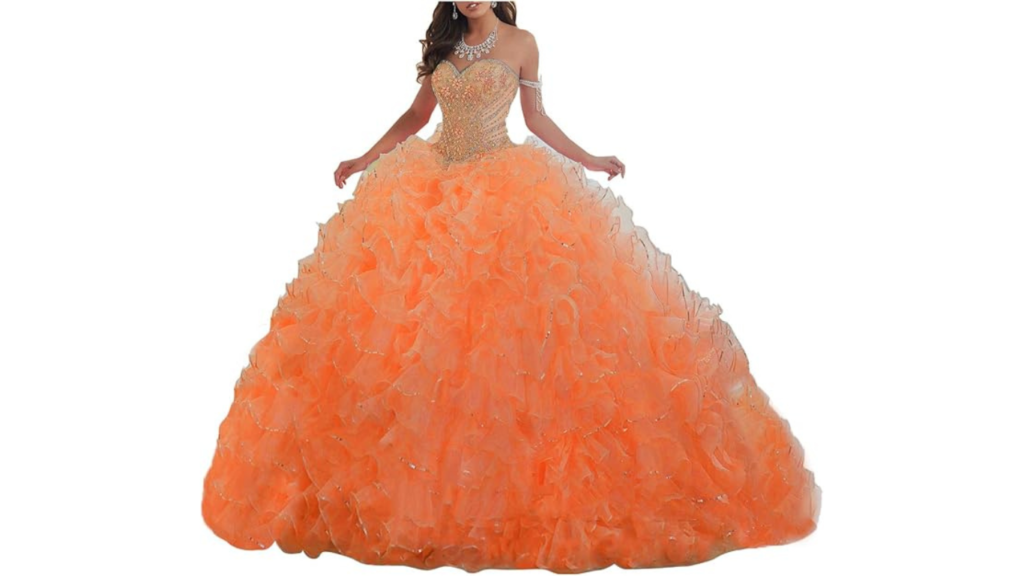 Women's Organza Ruffles Quinceanera Beaded Prom Ball Gown